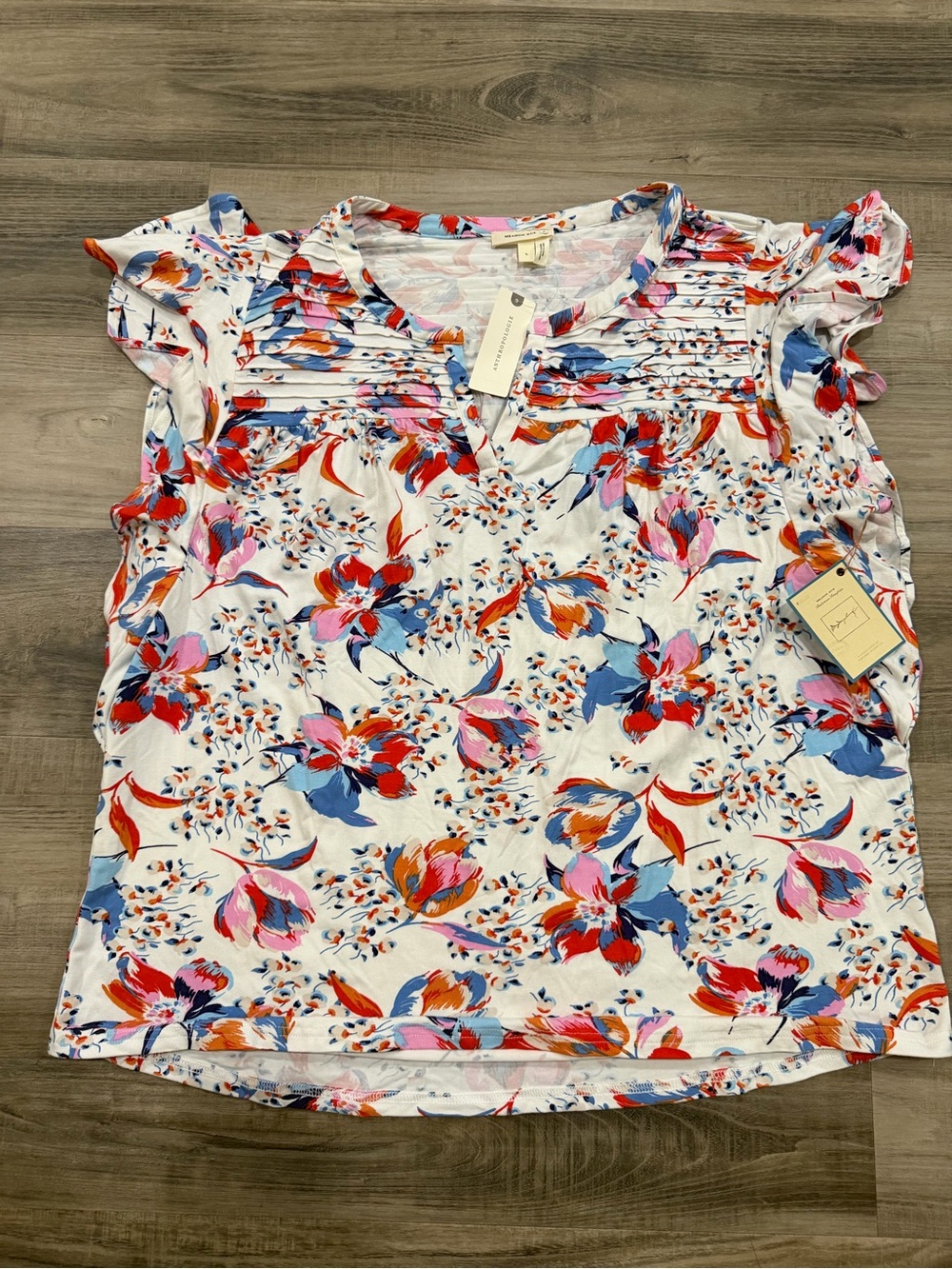Anthropologie Meadow Rue White Floral Ruffle Sleeve Blouse NWT